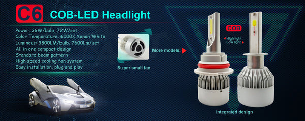 72w 9006 HB4 LED Headlight Bulbs 6000K White Light HID Replacement Ballast free