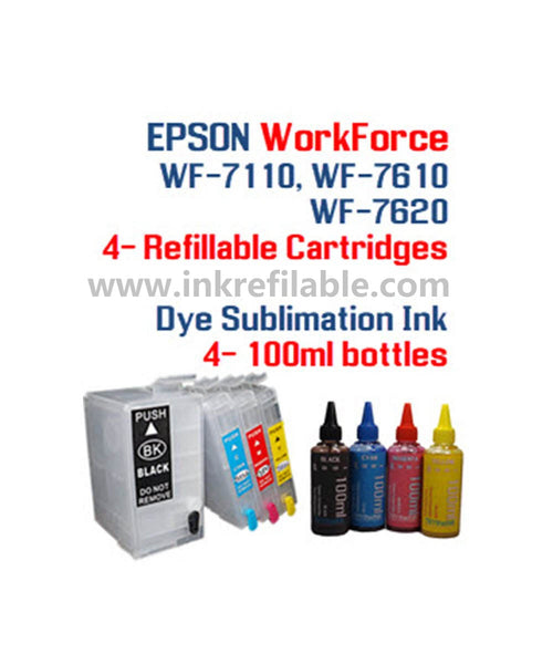400ml DYE Sublimation ink for Epson WorkForce WF-7110 WF-7610 WF-7620 w/ refillable 252XL cartridge