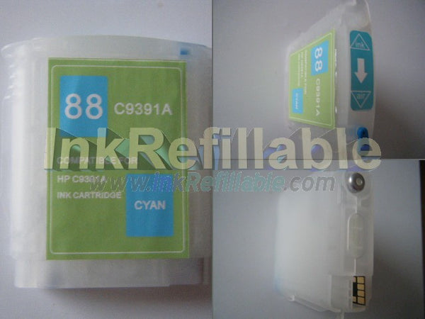 Refillable HP #88 C9386AN C9391AN cyan cartridge w/ ARC