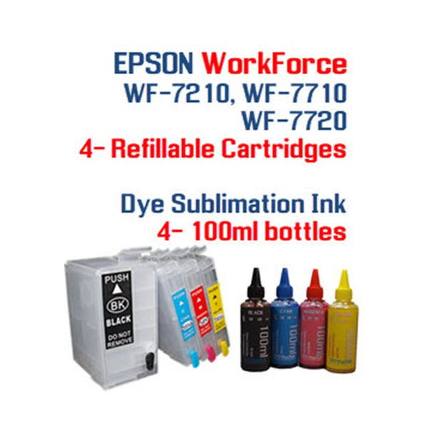Dye Sublimation Ink WorkForce WF-7110 WF-7210 WF-7710 WF-7720 printer Refillable cartridges w/ 400ml